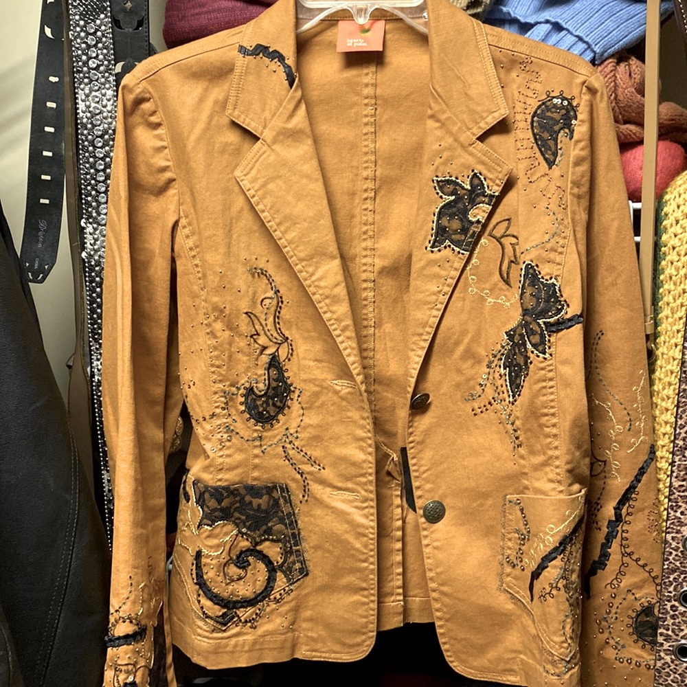 Dune colored embellished denim jacket